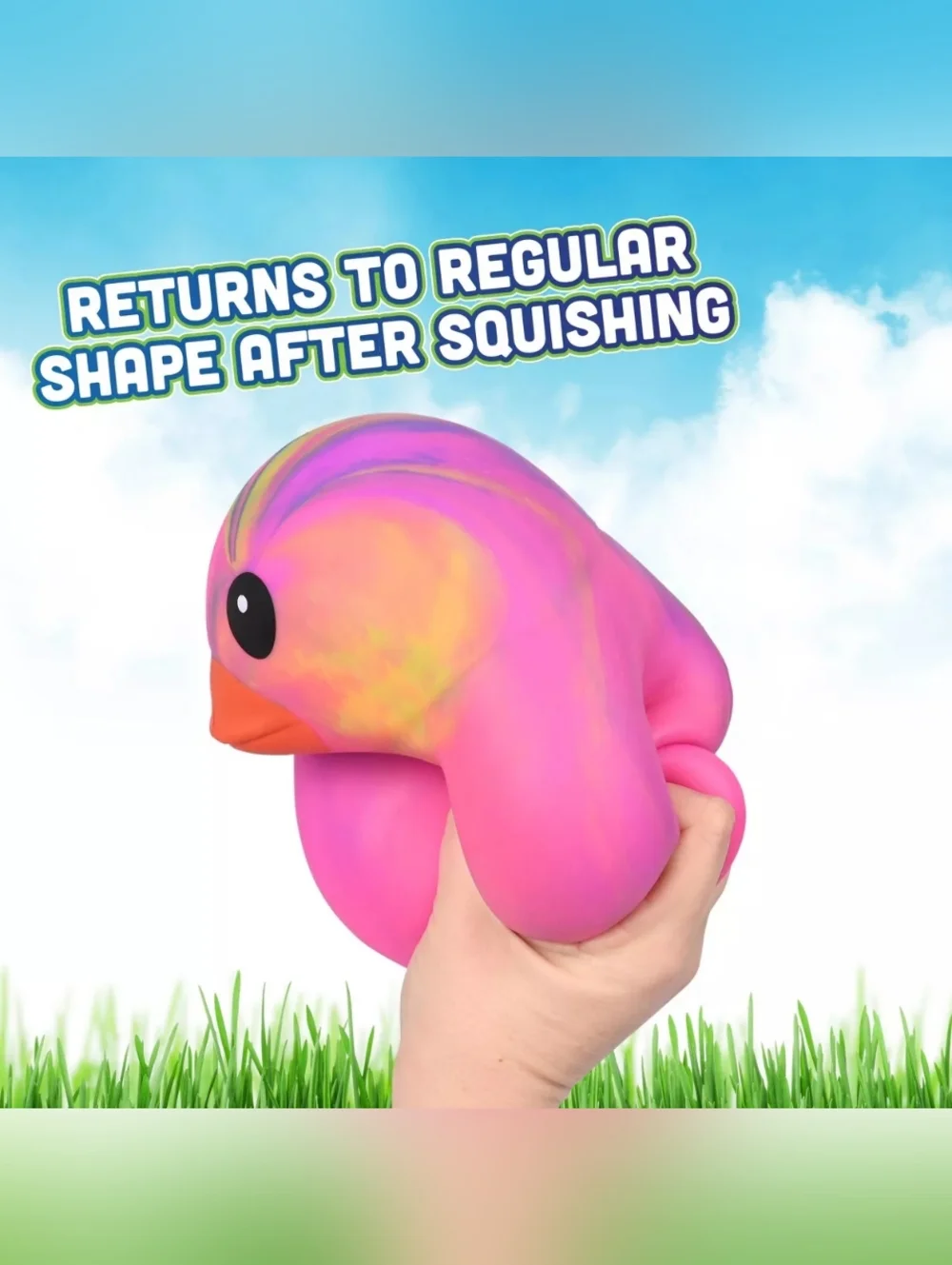 Squeeezy Jumbo Rainbow Tie Dye Squishy Duck 🐥 Viral Sensory Toy Pink Purple